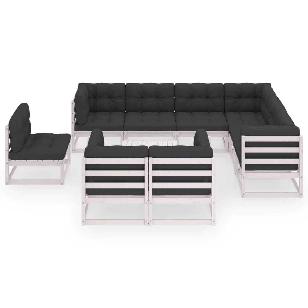 10-tlg. Garten-Lounge-Set mit Kissen Weiss Kiefer Massivholz